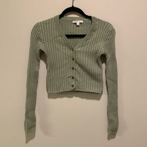 Ribbed Cropped Knit Button Up Sweater - Women’s Size Large
